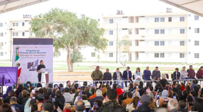 Encabezó Claudia Sheinbaum Pardo entrega de beneficios junto con Américo Villarreal Anaya y Carlos Peña Ortiz