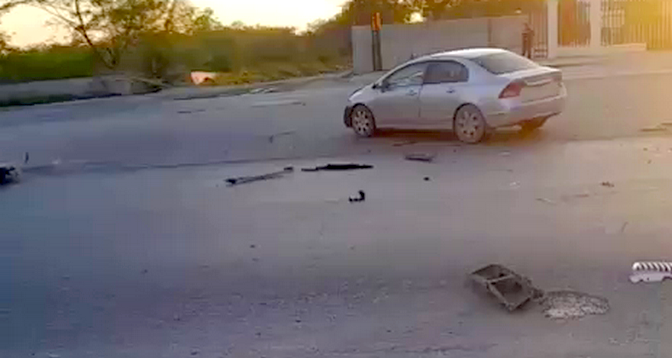 Accidente vial deja daños en parque Industrial de Maquiladoras (1)